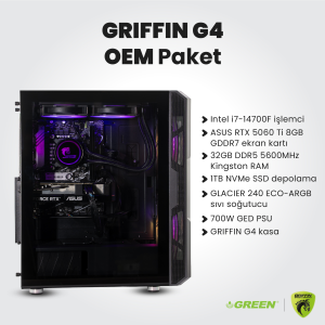 GRIFFIN G4 | RTX 5060TI Gaming PC | Intel i7-14700F | 32GB Ram | 1TB SSD |Sıvı Soğutucu | Oyuncu OEM Paket