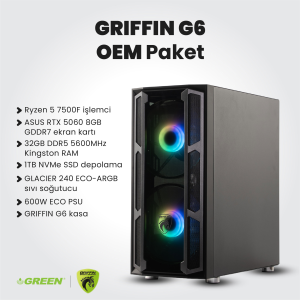 GRIFFIN G6 | RTX 5060 Gaming Pc | Ryzen 5 7500F | 32GB Ram | 1TB SSD | Sıvı Soğutucu | Oyuncu OEM Paket