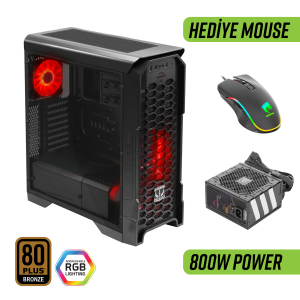 Green Striker Midtower Gaming Bilgisayar Kasası (3×120mm Fan, 6 Fan Desteği, Siyah) – 800W 80+ Bronze PSU Dahil